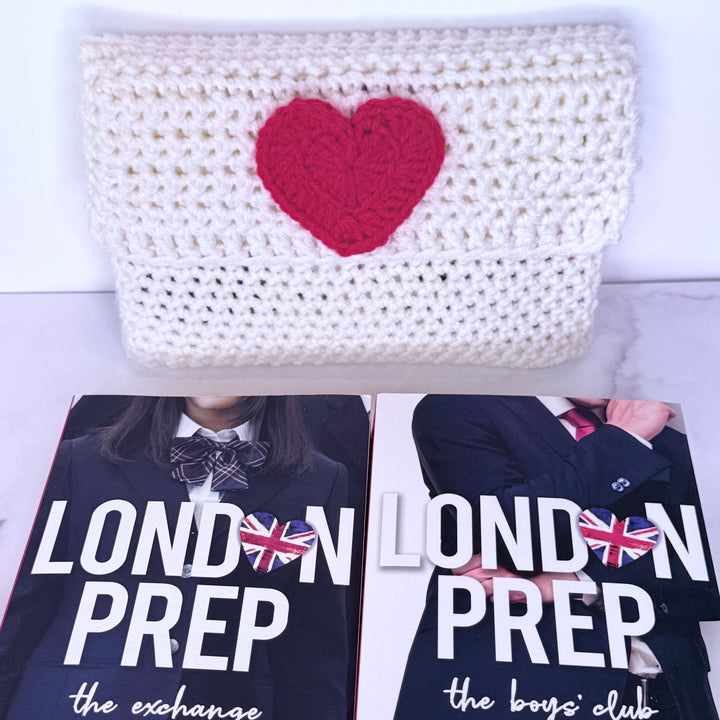 Hand Crocheted Book Sleeve - Cream/Red Heart